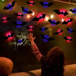 12Pcs 3D Halloween Bat Decoration Night Light - Spooky Multi-Purpose Decor for Indoor Window Yard Garage with Eerie Glow, PVC Wall Sticker, Room Decor, Home Decor, Halloween Room Decor, Goth Theme