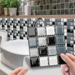 10pcs 3D Mosaic Crystal Tile Sticker Glass TileDIY Waterproof Self adhesive Wall Sticker