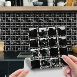 10pcs 3D Mosaic Crystal Tile Sticker Glass TileDIY Waterproof Self adhesive Wall Sticker