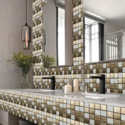 10pcs 3D Mosaic Crystal Tile Sticker Glass TileDIY Waterproof Self adhesive Wall Sticker