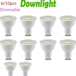 6/10pcs Dimmable Gu10 LED Bulbs, LED Downlight Spotlight 38 Degree Energy Saving Light Bulbs 220~240V Indoor Lighting