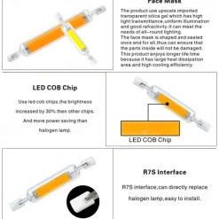 1Pcs Dimmable R7S COB LED Bulbs 5W J Type 78MM Double Ended LED Lights 50W Halogen Equivalent 220-240V T3 R7S Base Equivalent Floodlight Replacement for Garage Speciality Lighting Floor Lamps