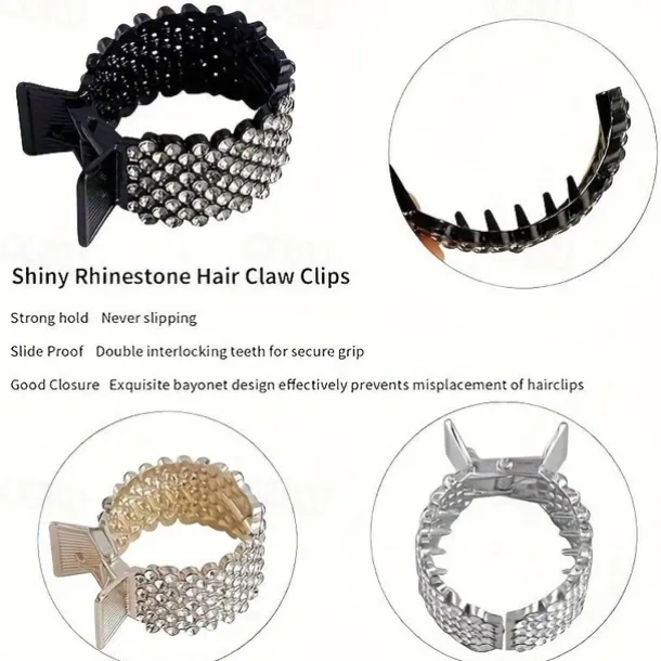 3pcs, Elegant Premium Shiny Rhinestone Hair Clips, Convenient Trendy Ponytail Fixed Buckles, Women Girls Casual Party Supplies, Gift Photo Props