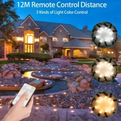 10PCS Embedded LED Deck Lights - Multi-Mode Tri-Color with RF Remote, IP67 Waterproof Ground Outdoor Landscape Lights for Outdoor Patio, Stairs and Pool