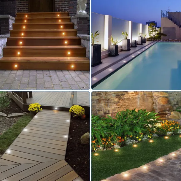 10PCS Embedded LED Deck Lights - Multi-Mode Tri-Color with RF Remote, IP67 Waterproof Ground Outdoor Landscape Lights for Outdoor Patio, Stairs and Pool