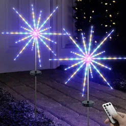 1/2pcs Firework Lights Outdoor Solar Christmas Garden Decorations Pathway Lights LED Decorative Meteor Horse Lamp Waterproof Star Lamp for Garden Lawn Landscape New Year Lights