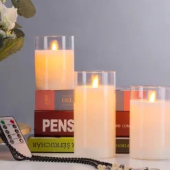 3pcs Flameless Candles Lights with Timer Battery Operated Flickering Candles Imitation Glass Candles with Remote for Romantic Ambiance and Home Decoration Durable Acrylic Shell
