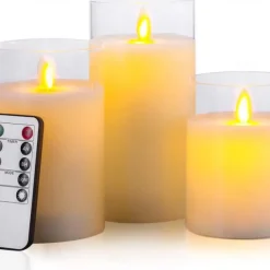 3pcs Flameless Candles Lights with Timer Battery Operated Flickering Candles Imitation Glass Candles with Remote for Romantic Ambiance and Home Decoration Durable Acrylic Shell