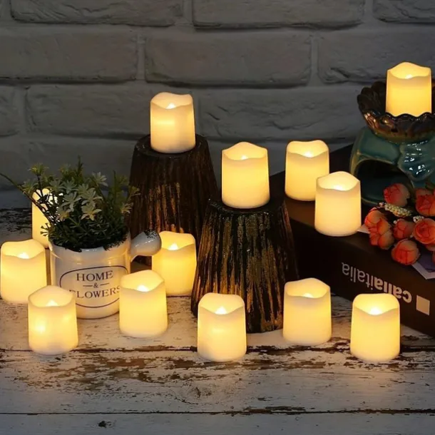 24Pcs Flameless LED Candle Creative Wishing Led Tea Light Warm White Flameless Candle Halloween Christmas Decor Candle Light