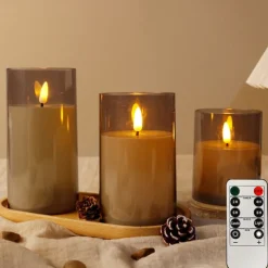 3pcs Flameless LED Candle Lights with Remote Control, AAA Battery Powered Flashing Night Lamp for Christmas, Wedding, Party, Halloween, Home, Bedroom Holiday Decoration