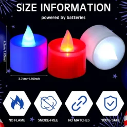 24pcs Flameless Tea Light Independence Day Electronic Candle Light Red White Blue Light July 4th Flashing LED Votive Light Patriotic Fourth of July Independence Labor Memorial Day Home Decoration