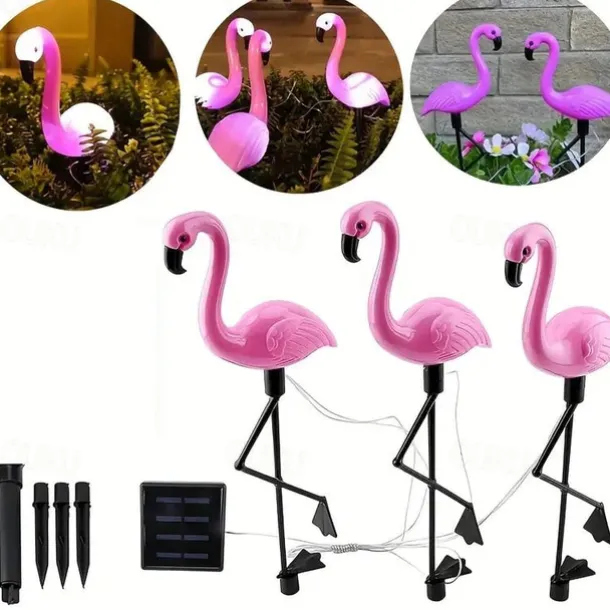 3pcs Flamingo Solar Lawn Lights – Waterproof Outdoor Garden Lights for Yard, Patio Walkway and Backyard Decoration