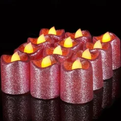 12pcs Flickering Flameless Candles Light Shiny Glitter Votive Candles LED Tea Lights Decoration for Christmas/Halloween Holidays Wedding Outdoor Table Party Festival
