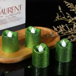 12pcs Flickering Flameless Candles Light Shiny Glitter Votive Candles LED Tea Lights Decoration for Christmas/Halloween Holidays Wedding Outdoor Table Party Festival