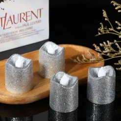 12pcs Flickering Flameless Candles Light Shiny Glitter Votive Candles LED Tea Lights Decoration for Christmas/Halloween Holidays Wedding Outdoor Table Party Festival