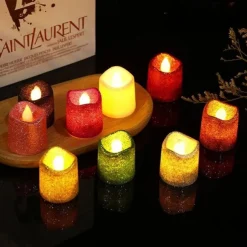 12pcs Flickering Flameless Candles Light Shiny Glitter Votive Candles LED Tea Lights Decoration for Christmas/Halloween Holidays Wedding Outdoor Table Party Festival
