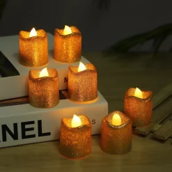 12pcs Flickering Flameless Candles Light Shiny Glitter Votive Candles LED Tea Lights Decoration for Christmas/Halloween Holidays Wedding Outdoor Table Party Festival