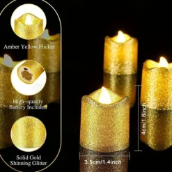 12pcs Flickering Flameless Candles Light Shiny Glitter Votive Candles LED Tea Lights Decoration for Christmas/Halloween Holidays Wedding Outdoor Table Party Festival