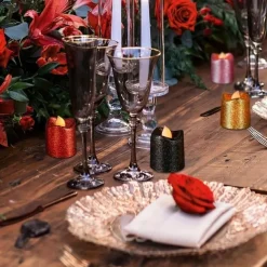 12pcs Flickering Flameless Candles Light Shiny Glitter Votive Candles LED Tea Lights Decoration for Christmas/Halloween Holidays Wedding Outdoor Table Party Festival