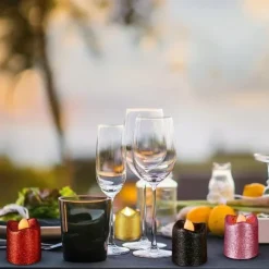 12pcs Flickering Flameless Candles Light Shiny Glitter Votive Candles LED Tea Lights Decoration for Christmas/Halloween Holidays Wedding Outdoor Table Party Festival