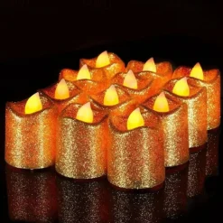 12pcs Flickering Flameless Candles Light Shiny Glitter Votive Candles LED Tea Lights Decoration for Christmas/Halloween Holidays Wedding Outdoor Table Party Festival