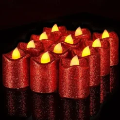12pcs Flickering Flameless Candles Light Shiny Glitter Votive Candles LED Tea Lights Decoration for Christmas/Halloween Holidays Wedding Outdoor Table Party Festival