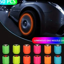 50pcs Fluorescent Skull Car Tire Valve Valve Stem Cover, ABS Corrosion Resistant Wheel Valve Cover, Glow In The Dark, Car Decoration Accessories