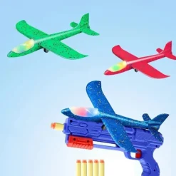 4pcs Foam Glider Airplane Launcher Toys with 3 Flight Modes, Vibrant Colorful Designs & Durable Plastic Construction - Outdoor Flying Toys for Boys & Girls Ages 3 and up