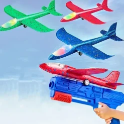 4pcs Foam Glider Airplane Launcher Toys with 3 Flight Modes, Vibrant Colorful Designs & Durable Plastic Construction - Outdoor Flying Toys for Boys & Girls Ages 3 and up