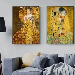 2pcs Frameless Classic Artist Gustav Klimt Kiss Abstract Oil Painting On Canvas Print Poster Modern Art Wall Pictures For Living Room Decor