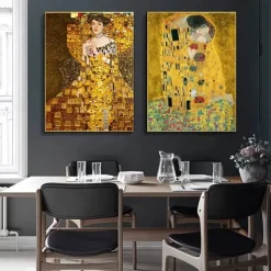 2pcs Frameless Classic Artist Gustav Klimt Kiss Abstract Oil Painting On Canvas Print Poster Modern Art Wall Pictures For Living Room Decor