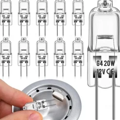 10pcs G4 Halogen Bi-Pin Light Bulbs 12V 20W Dimmable 3000K Warm White for Under Cabinet Puck Light Chandeliers Landscape Lighting