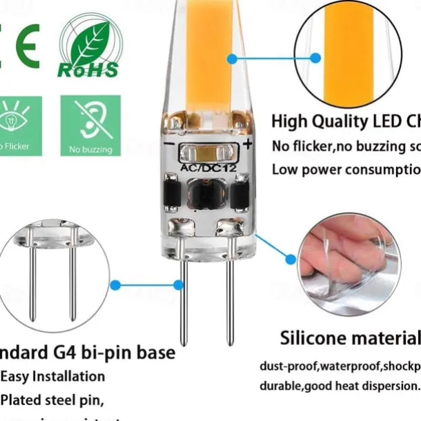 10pcs G4 LED Bi-pin Bulbs 2W Equivalent to 20W T3 JC Type Bi-Pin G4 Base Halogen Bulb AC/DC 12V Daylight White 6000K G4 Bulb for Under Cabinet Light Ceiling Light RV Boats Outdoor Landscape Lighting