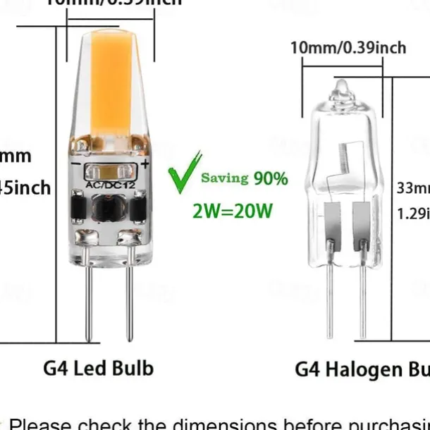 10pcs G4 LED Bi-pin Bulbs 2W Equivalent to 20W T3 JC Type Bi-Pin G4 Base Halogen Bulb AC/DC 12V Daylight White 6000K G4 Bulb for Under Cabinet Light Ceiling Light RV Boats Outdoor Landscape Lighting