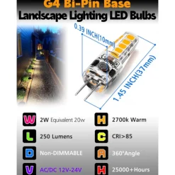 10pcs G4 LED Light Bulb 2W Equivalent to Halogen Bulb 20W T3 JC Type Bi-Pin G4 Base AC/DC 12V for RV Interior Boat Yacht Courtyard Path Not-Dimmable