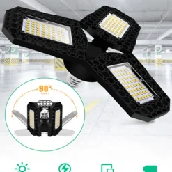 2pcs Garage Light E27 LED Lamp Adjustable Deformable Fan Blades Garage Ceiling Lamp Warage Warehouse Workshop Lights