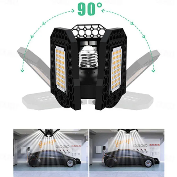 2pcs Garage Light E27 LED Lamp Adjustable Deformable Fan Blades Garage Ceiling Lamp Warage Warehouse Workshop Lights