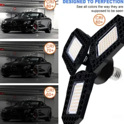 2pcs Garage Light E27 LED Lamp Adjustable Deformable Fan Blades Garage Ceiling Lamp Warage Warehouse Workshop Lights