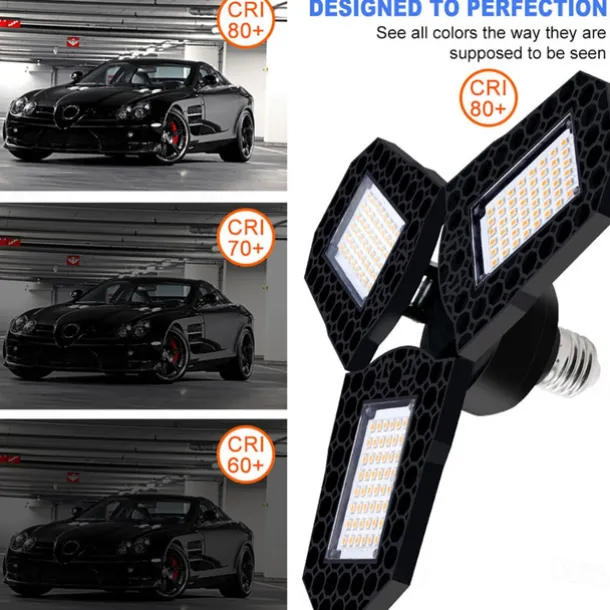 2pcs Garage Light E27 LED Lamp Adjustable Deformable Fan Blades Garage Ceiling Lamp Warage Warehouse Workshop Lights