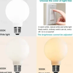 2pcs Globe LED Edison Bulb G80 7W G95 9W G125 10W E26/E27 Base Opalescent Glass Facing Very Suitable for Dresser Vanity Mirror Floor Lamp AC85-265V