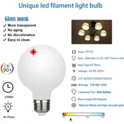2pcs Globe LED Edison Bulb G80 7W G95 9W G125 10W E26/E27 Base Opalescent Glass Facing Very Suitable for Dresser Vanity Mirror Floor Lamp AC85-265V