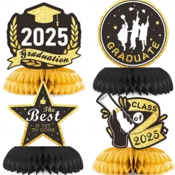 8PCS Graduation Decorations Class of 2025 Congrats Grad Table Centerpieces Graduation Honeycomb Centerpieces Grad Party Centerpieces 2025 Graduation Decorations for Party