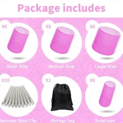 36Pcs Hair Roller Set with Clips, Self-Grip Hair Rollers for Volume, Salon Hairdressing Curlers and DIY Hairstyles, 4 Sizes Rollers Hair Curlers in a Storage Bag