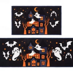2pcs Halloween Kitchen Rugs and Mats Non-Slip Anti-Fatigue Kitchen Rug Set for Entryway ,Kitchen and Laundry