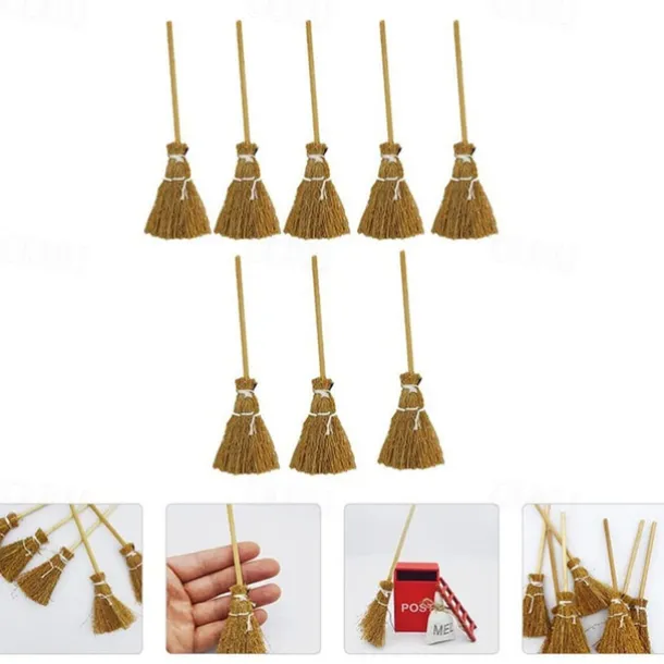 10/20pcs Halloween Mini Broom Red Rope Straw Brooms Hanging Decorations for Halloween Party Costume Witch Broom Dollhouse Accessories