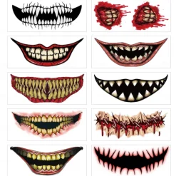 10pcs Halloween PVC Tattoo Stickers Horror Lips DIY Stickers Big Mouth Tattoo Waterproof Fun Makeup Smile Lip Beauty Tools Halloween Decor for Halloween