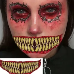 10pcs Halloween PVC Tattoo Stickers Horror Lips DIY Stickers Big Mouth Tattoo Waterproof Fun Makeup Smile Lip Beauty Tools Halloween Decor for Halloween