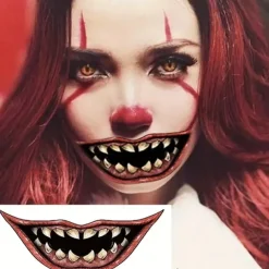 10pcs Halloween PVC Tattoo Stickers Horror Lips DIY Stickers Big Mouth Tattoo Waterproof Fun Makeup Smile Lip Beauty Tools Halloween Decor for Halloween
