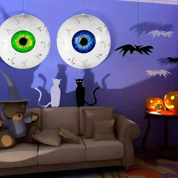 2pcs Halloween Red Balloon Set - Jumbo Aluminum Film Balloons, Inflatable Eyeball Decorations for Haunted House and Halloween Parties