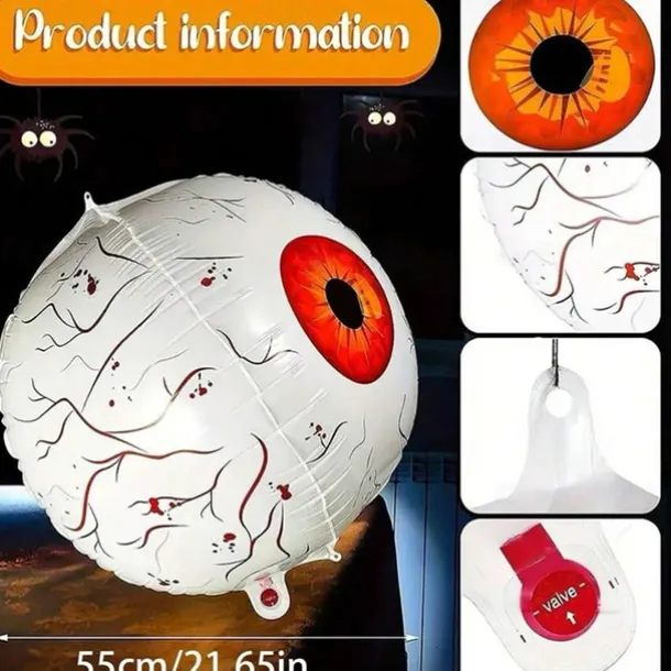 2pcs Halloween Red Balloon Set - Jumbo Aluminum Film Balloons, Inflatable Eyeball Decorations for Haunted House and Halloween Parties